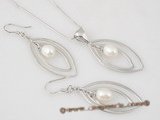 pnset331 sterling silver oval hoop and rice pearl jewelry set in wholesale