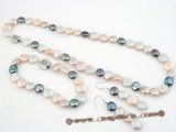 Pnset347 Enticing hand-knotted 9-10 freshwater coin pearl jewelry set in multicolor