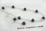 pnset365 Stylish sterling silver white& black potato pearl necklace earrings set