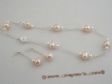 pnset366 Designer Style white and pink freshwater potato pearl necklace in 925silver