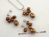 pnset371 Chocolate cultured rice pearl Grape design jewelry set in 925silver