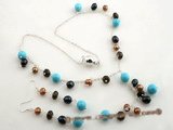 pnset384 Stylish 925silver rice pearl & turquoise costume necklace set