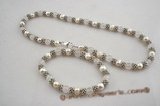 pnset387 Round rose quartz and White potato Pearl Necklace& bracelet set