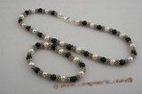 pnset389 Wonderful black agate and cultured Pearl Necklace jewelry set in wholesale