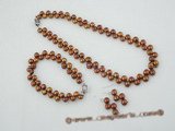 pnset403 Fashion 7-8mm bread pearl necklace jewelry set in chocolate color
