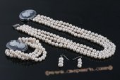pnset415 Triple rows white potaot costume necklace jewelry set in wholesale