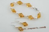 pnset417 Charming potato pearl and jade designer bracelet jewelry set