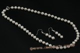 pnset423 Fashion 6-7mm white freshwater potato pearls necklace jewelry set