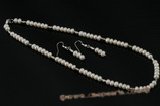 Pnset426 Elegant 6-7mm white frshwater button pearl&plated silver spacer necklace set
