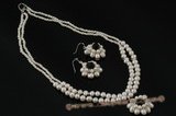 pnset432 Double rows freshwater pearl flower layer costume necklace