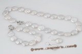 Pnset453 Enticing hand-knotted 16-17mm large coin pearl necklace&bracelet jewelry set