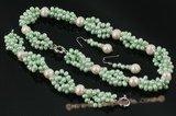 pnset479 Green freshwater side drille & whorl pearl twisted necklace for Xmas