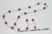 pnset480 Sterling Silver Wine Red Freshwater Potato Pearl Princess Necklace