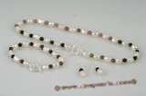 pnset484 Hand knotted 9-10mm nugget pearl& Tourmaline princess necklace