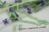 pnset485 Fashion green freshwater top-drilled pearl necklace& earrings set