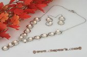 pnset492 Fashion Sterling Silver 6-7mm Round Pearl Y Style necklace& earrings set