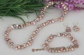 pnset500 Hand-strung 6*10mm Mid-drilled Peanut/twin Pearl Necklace set