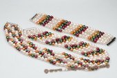 pnset516 Hand knotted five-rows nugget pearl necklace in blend of color