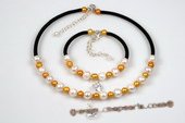 pnset536 Elegance White& Champagne Potato Pearl Choker Necklace and Bracelet