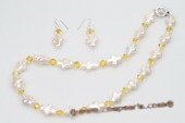 pnset542 Freshwater Cross Pearl and Austria Crystal Necklace Jewerly Set