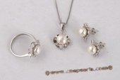 Pnset561 Designer 7.5-8mm White Bread Pearl Flower 925silver Jewelry Set