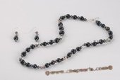 pnset562 Smart Sterling Silver Black Cultured Pearls Princess Necklace