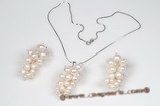 Pnset572 Freshwater Potato Pearl Pendant Necklace& Earrings in Grape-like