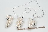Pnset573 Freshwater Potato Pearl Culster Pendant Necklace& Earrings with Seamless Beads