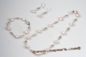 pnset580 Hand Crafted Sterling Silver Freshwater pearl Costume Necklace Set