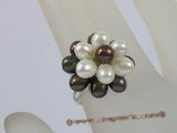 pr015 Multicolor Flower cluster rice pearls sterling adjustable ring