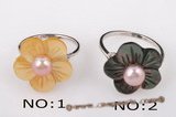 pr017 Silver carve flower design shell ring combine with bread pearl