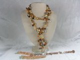 rpn006 8-9mm saffron yellow blister pearls rope neckace with 6 pearl braids