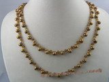 rpn024 6-7mm coffee side-drill pearl with crystal beads long necklace