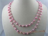 rpn025 6-7mm pink side-drill pearl with crystal beads long necklace