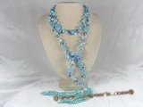 rpn027 48inch  8-9mm blue blister pearl and oval crystal long necklace
