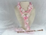rpn029 48inch 8-9mm pink blister pearl and crystal with ribbon long necklace