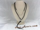 rpn039 Black Ribbon 8-9mm white potato pearl long necklace