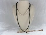 rpn040  Black Ribbon 8-9mm white potato pearl long necklace