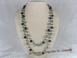 rpn044 48inch 10mm green shell pearls and black agate beads rope necklace