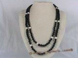 rpn089 black agate beads and potato pearl rope necklace