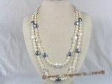 rpn095 white rice pearls long necklace althernate with 12mm coin pearl