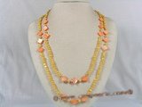 rpn096 golden double shiny pearls and shell beads opera necelace