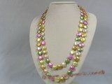 rpn100 12mm multi colour coin pearl long necklace--Summer Collection