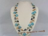 rpn103 6-7mm white rice pearl with shell pearl and gemstone long necklace--Summer Collection