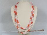 rpn104 9*11mm double shiny pearl with coral and crystal beads long necklace--Summer Collection