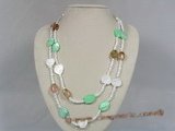 rpn105 4mm white cat eyes stone with shell beads long necklace--Summer Collection