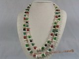 rpn106 12mm white coin pearl with gemstone beads long necklace--Summer Collection