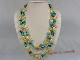 rpn109 moulti color Blister pearl with turquoise and crystal long necklace--Summer Collection