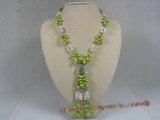 rpn110 Green side-drilled pearl and crystal beads rope necklace--Summer Collection