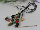 rpn141 Blcak leather gemstone necklace with freshwater pearl beads